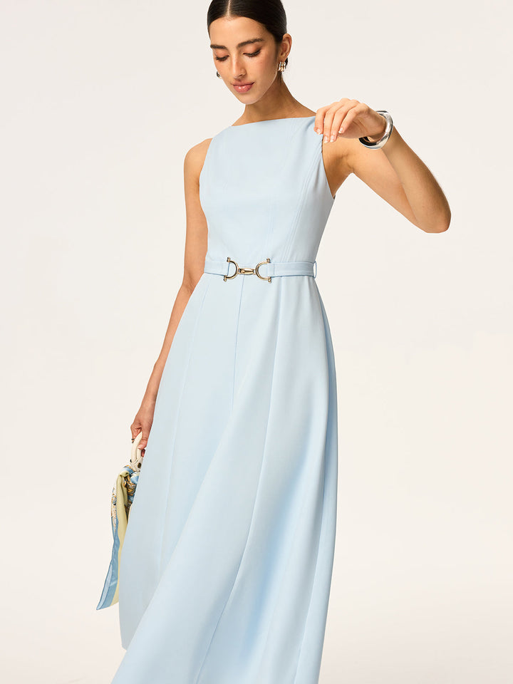Belted Sleeveless Midi Dress