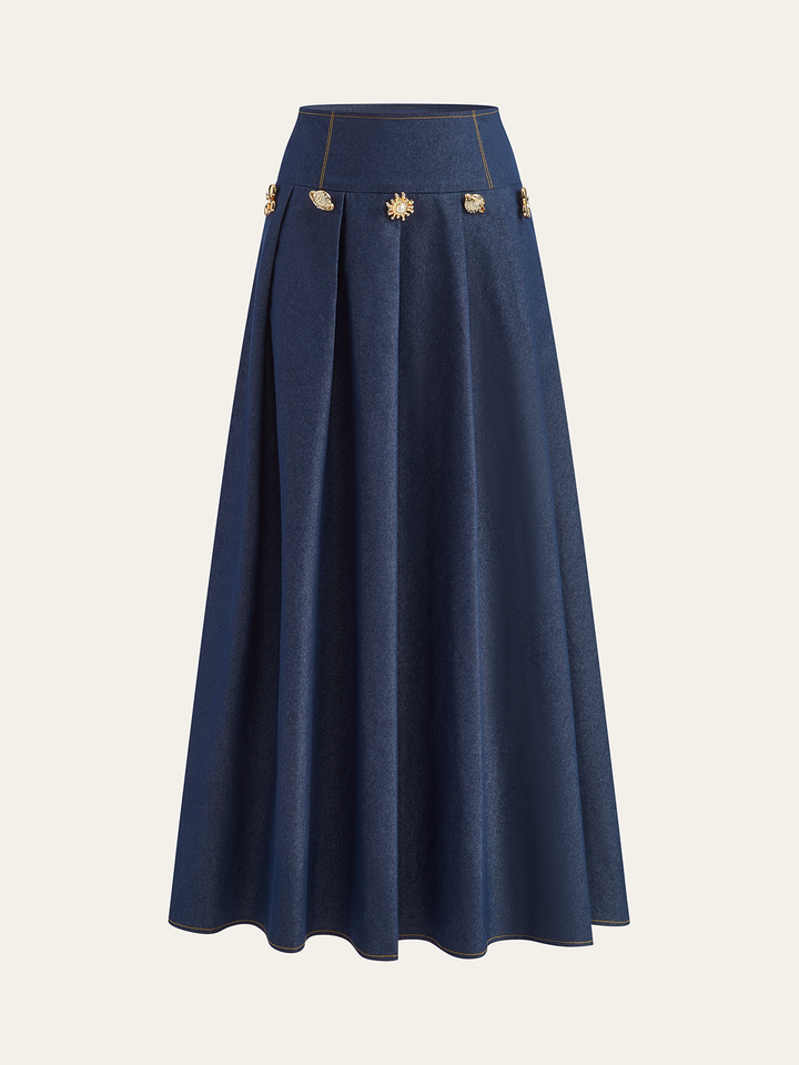 Metal Detail Pleated Maxi Skirt