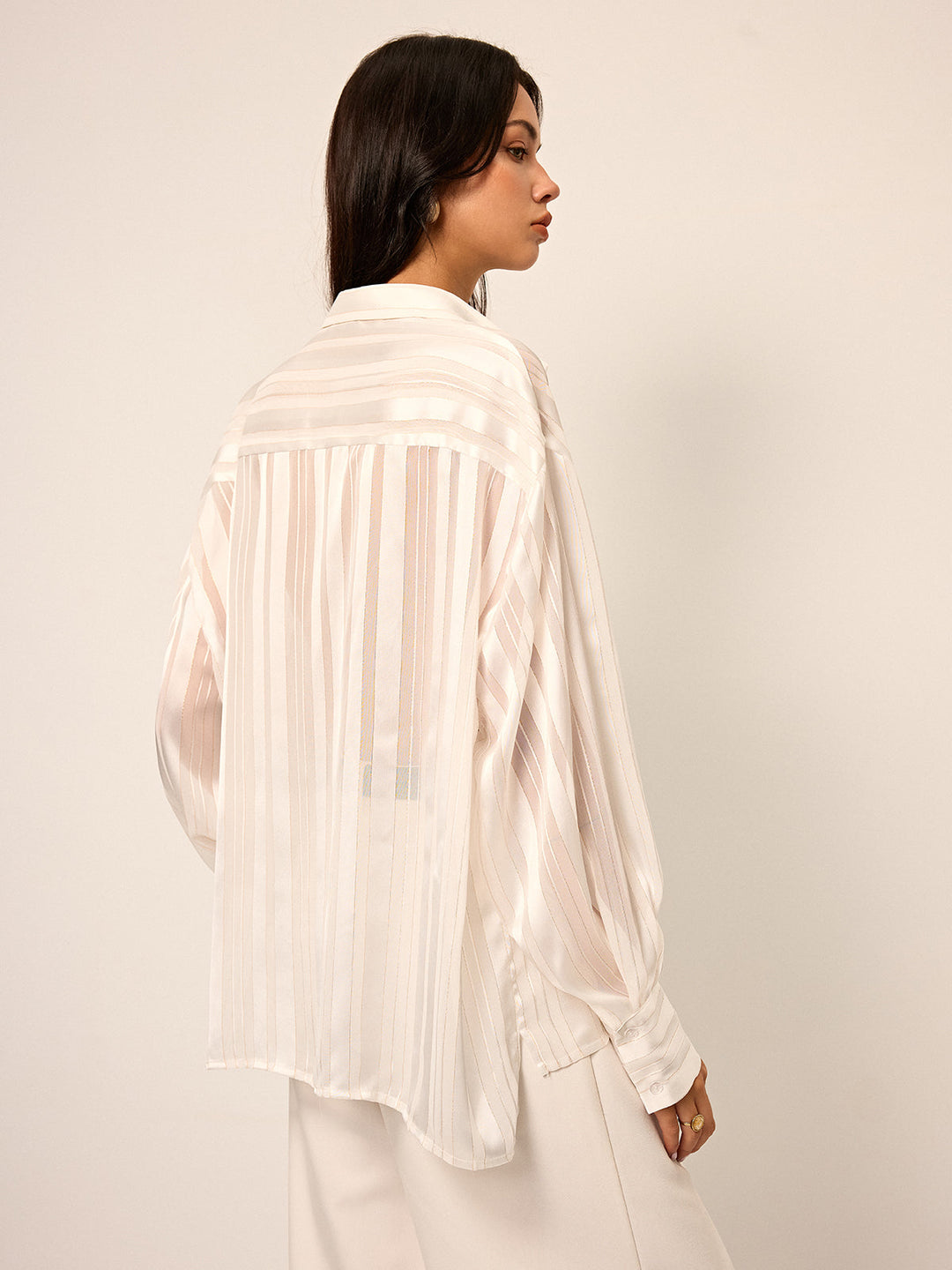 Sheer Striped Long-Sleeve Shirt