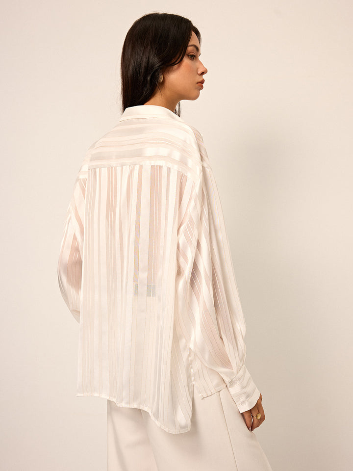 Sheer Striped Long-Sleeve Shirt