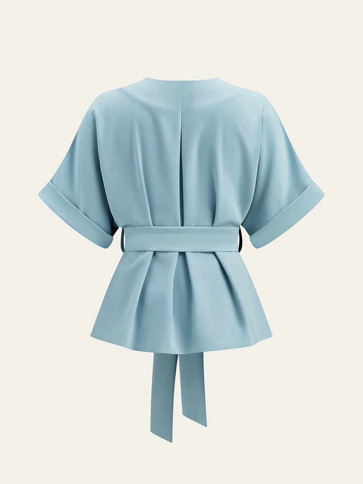 Wrap-Front Belted Blouse