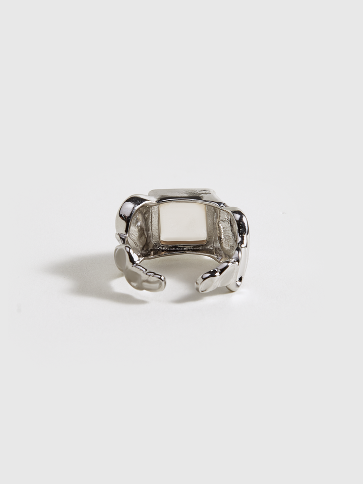 Silver Tone Adjustable Ring with Square Stone