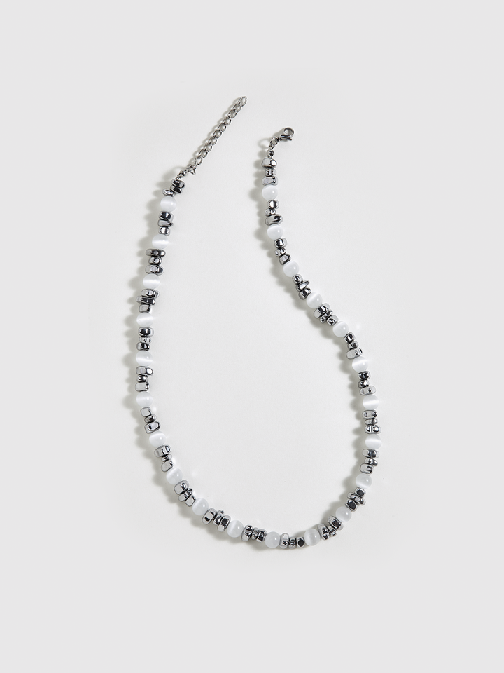 Pearl & Silver Beaded Choker Necklace