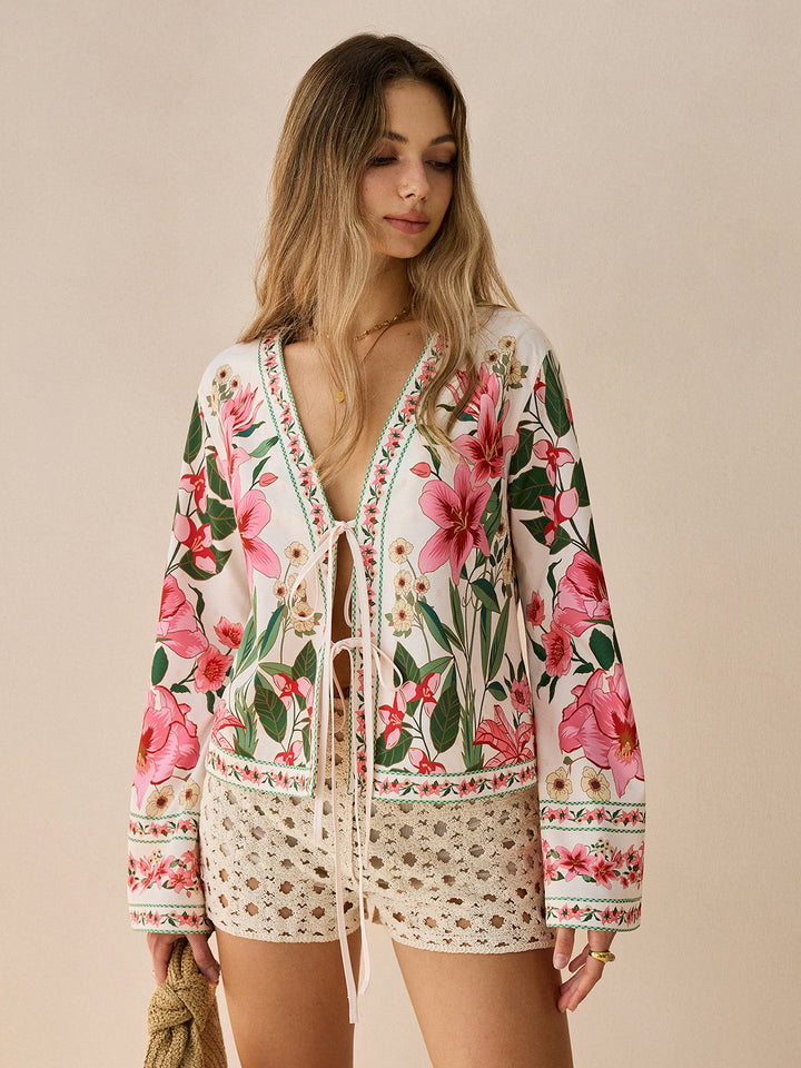 Floral Print Tie-Front Shirt