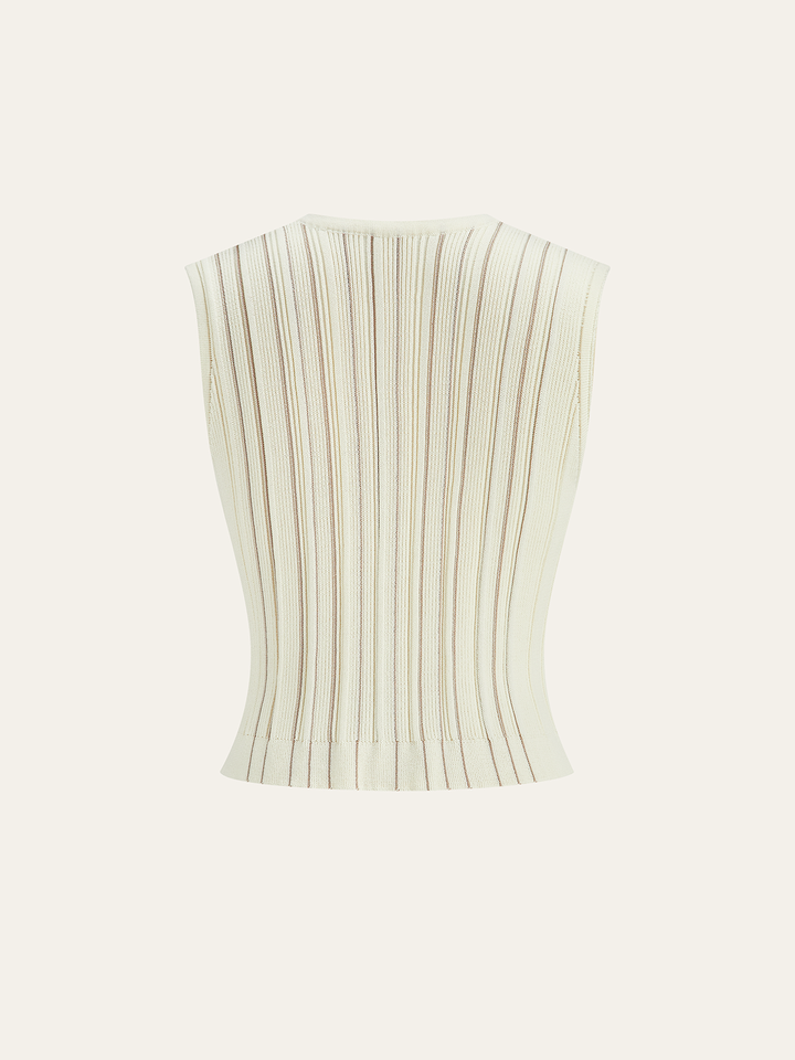 Metal Button Striped Knit Vest
