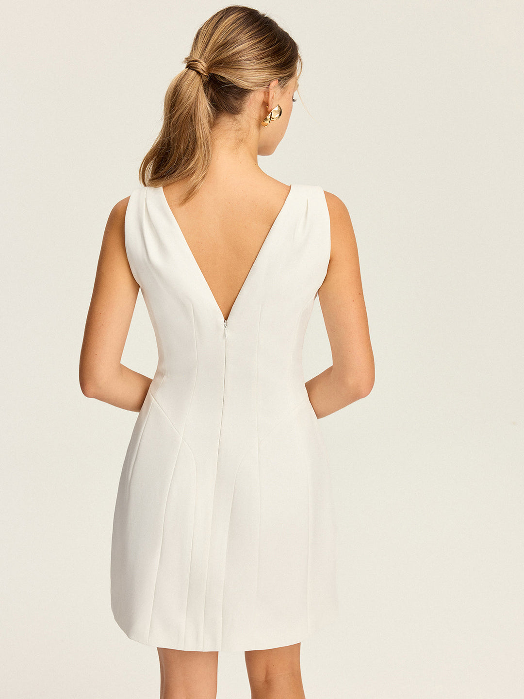 V-Neck Pleated Mini Dress