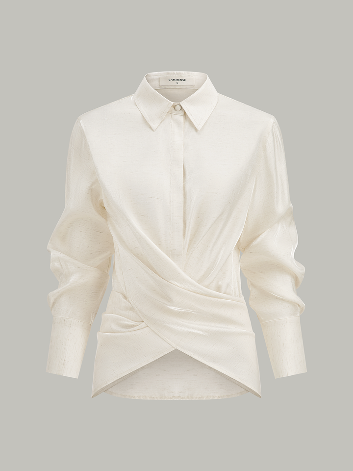 Linen Blend Cross-Over Wrap Shirt