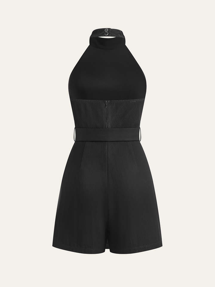 Halter Neck Backless Satin Jumpsuit with Belt