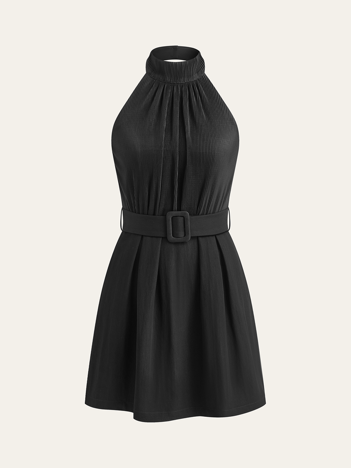 Halter Neck Backless Satin Jumpsuit with Belt