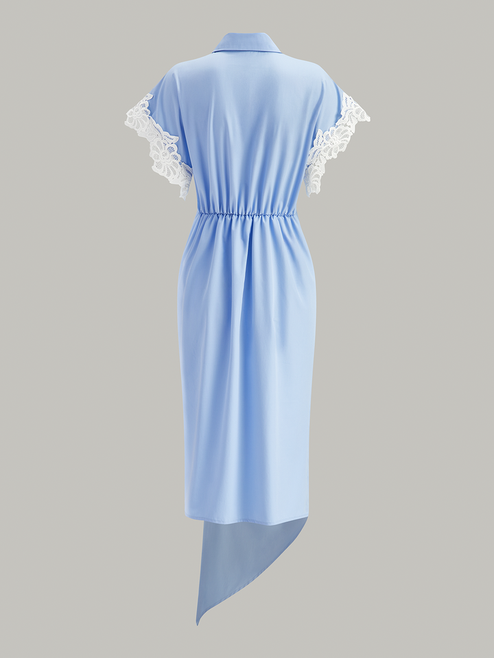 Lace Trim Asymmetric Hem Shirt Dress