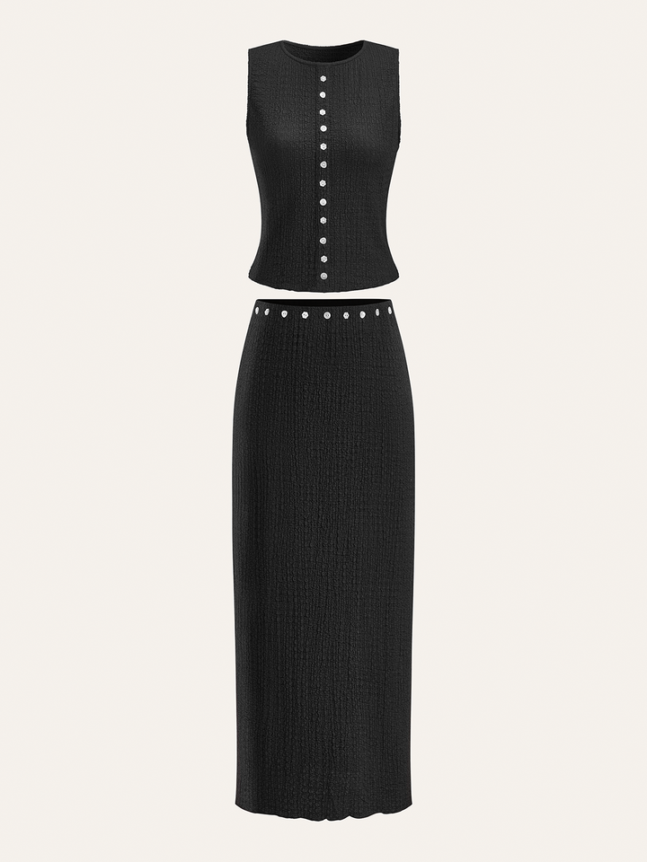 Decor Button Top and Midi Skirt Set