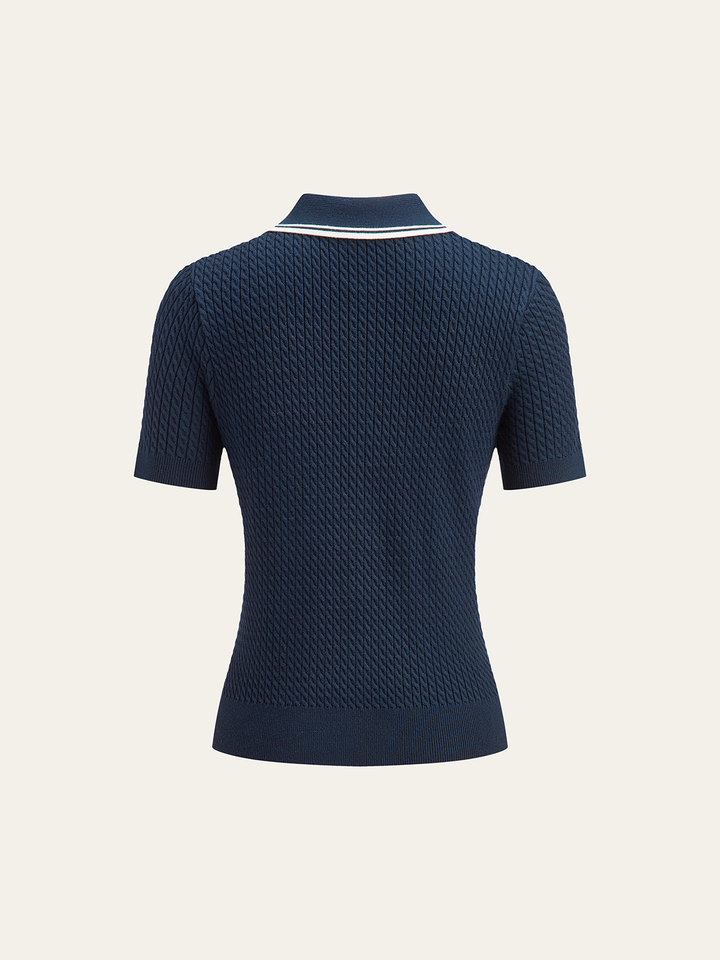 Plisse Lapel Knit Top