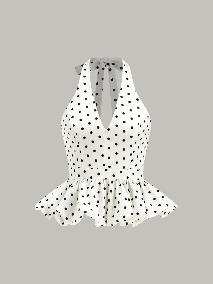 Polka Dot Halter Peplum Top