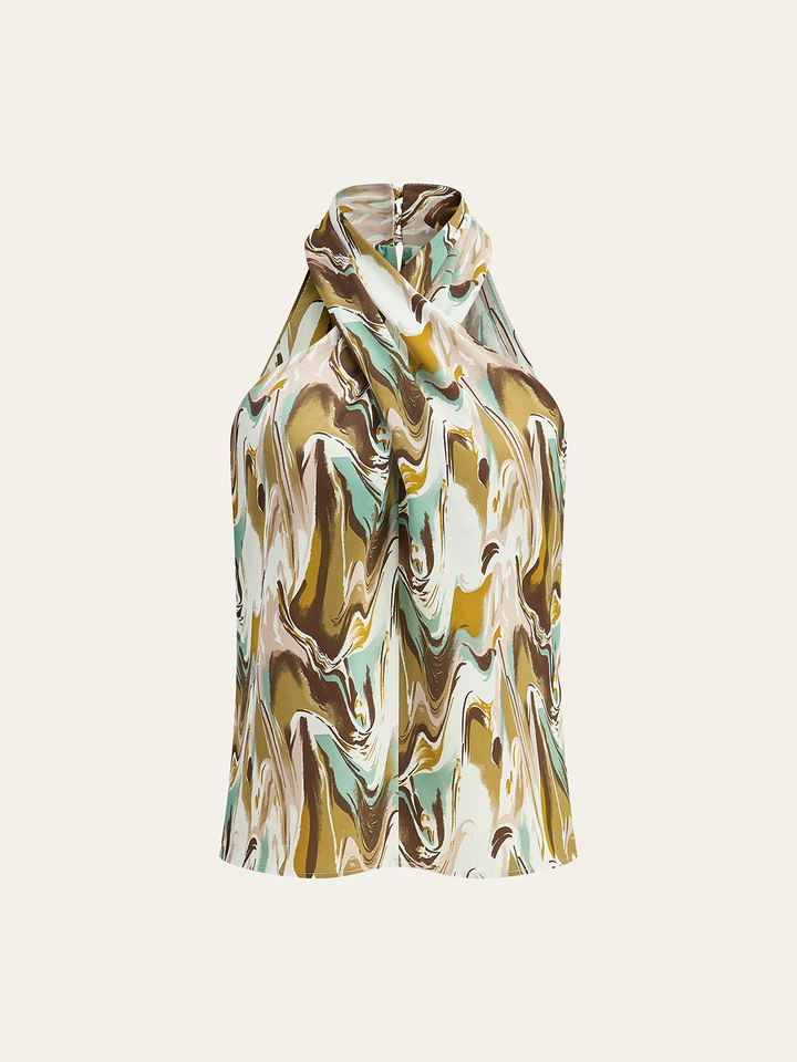 Abstract Print Halter Neck Top