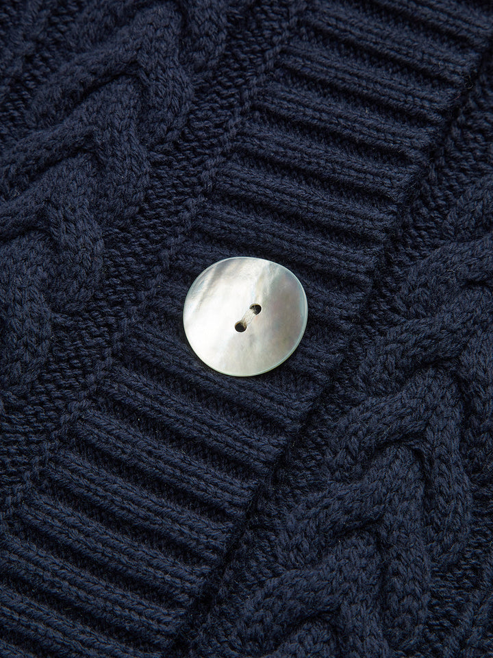 Cable-Knit Button V-Neck Vest