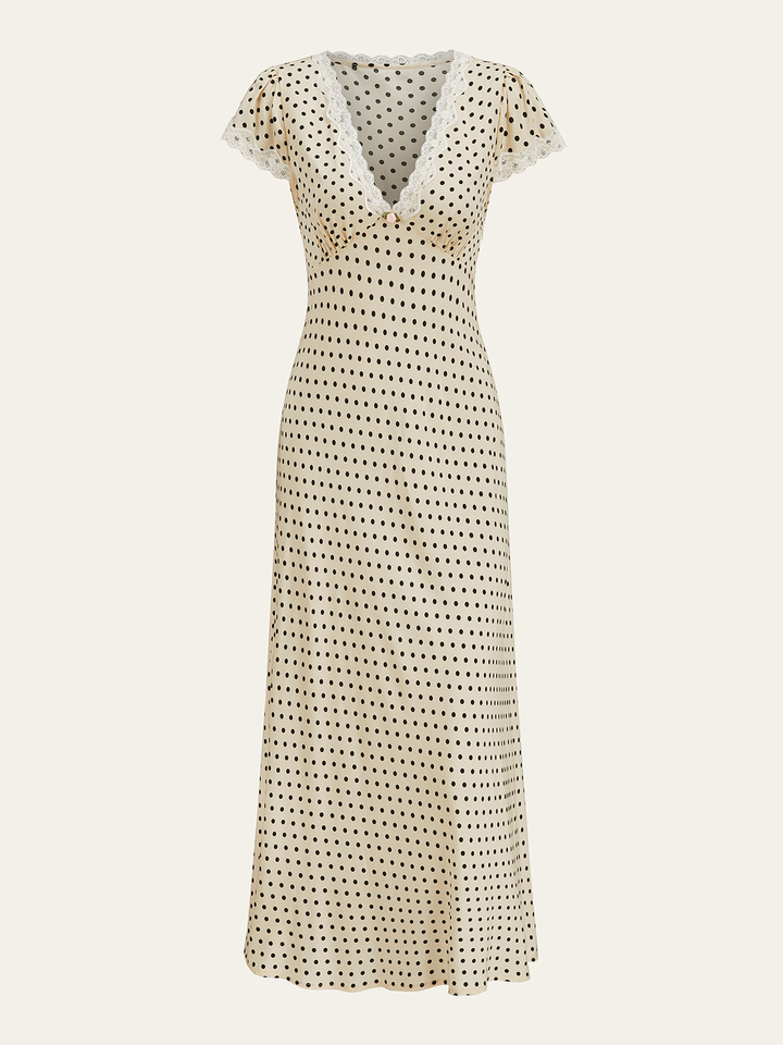 Polka Dot Lace-Trim Dress