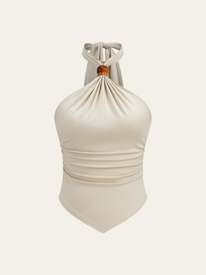 Halter Ruched Top with Bead Detail