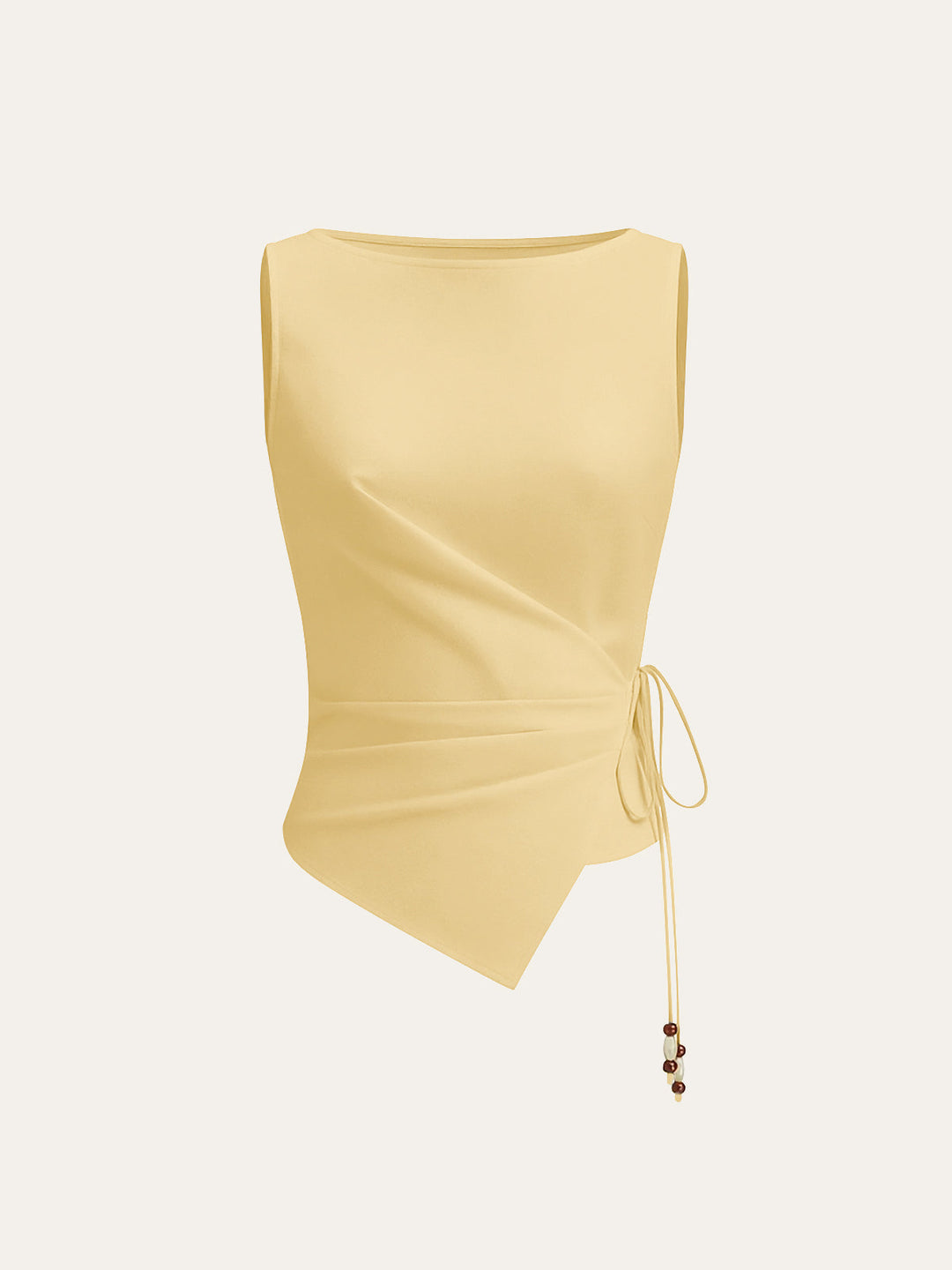Asymmetric Wrap-Tie Sleeveless Top with Beaded String