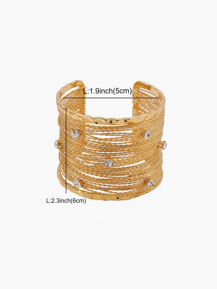 Golden Multi-Strand Wire Crystal Cuff Bracelet