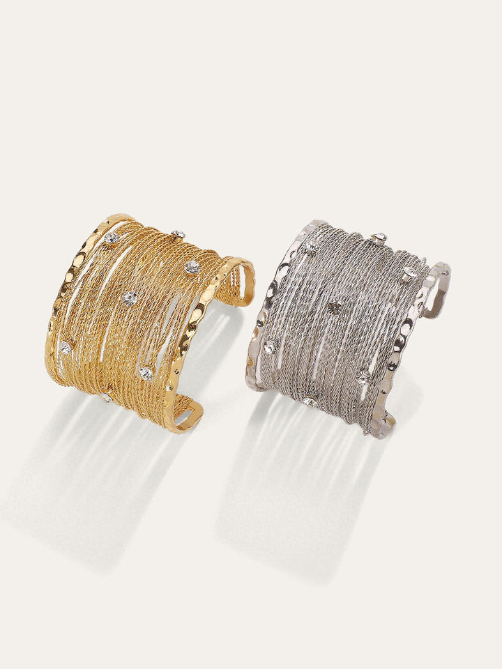 Golden Multi-Strand Wire Crystal Cuff Bracelet