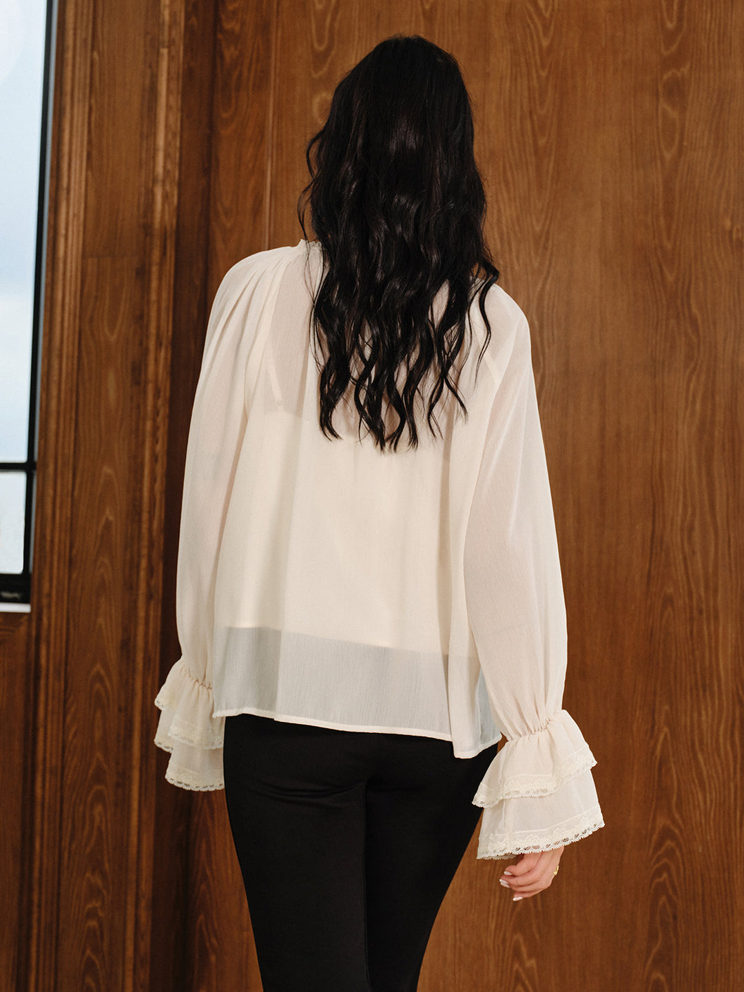 Bell Sleeve Sheer Chiffon Blouse Set with Liner