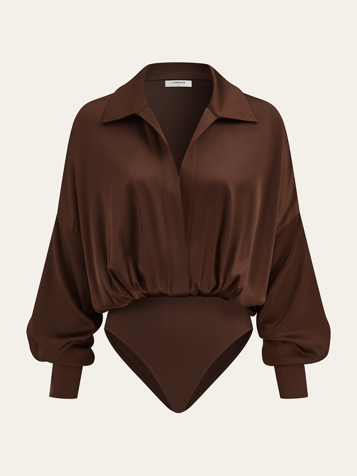 Satin Collared Long Sleeve Bodysuit