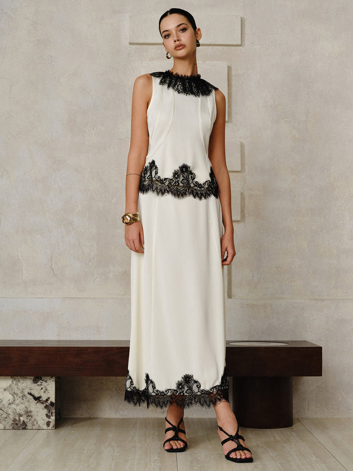 Lace Trim Top and Maxi Skirt Set