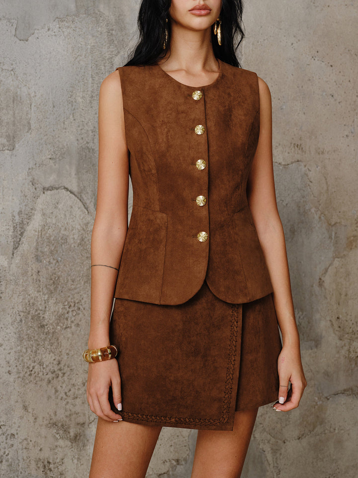 Suede Braided Trim Mini Skirt