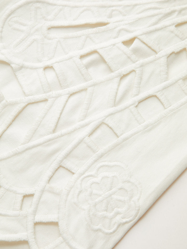 Embroidery Cut-Out Wide-Leg Pants