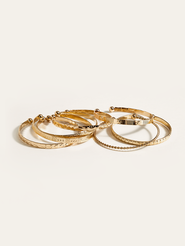 7pcs Golden Engraved Bracelet Set