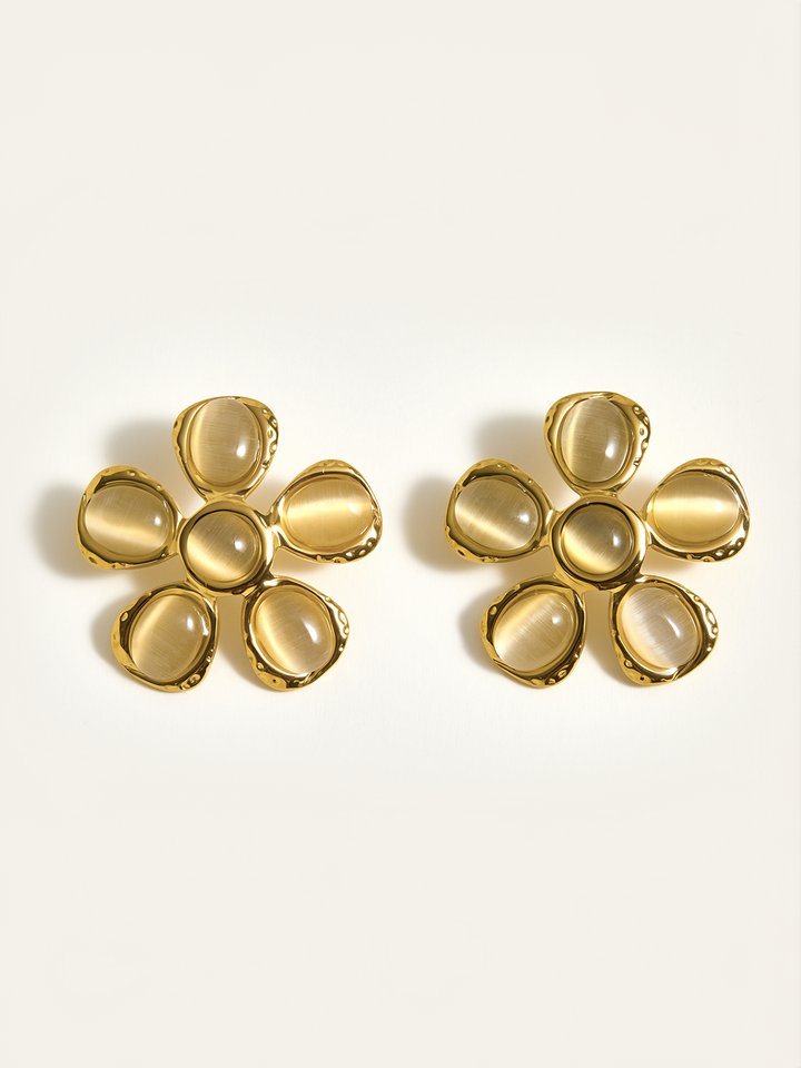 Cat-Eye Stone Flower Earrings