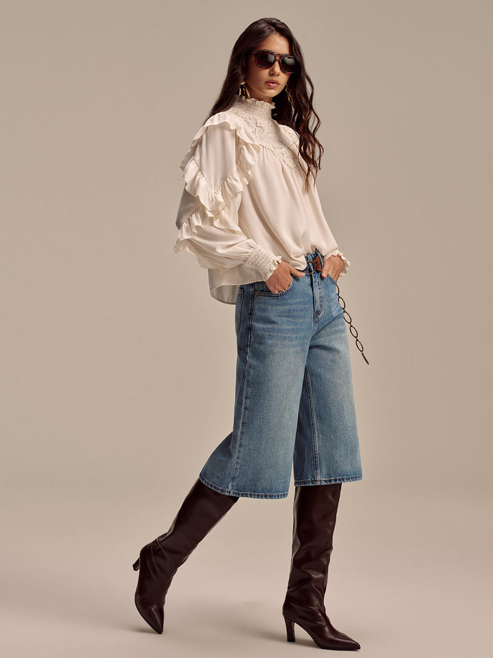 Mid-Waist Wide-Leg Jeans without Belt