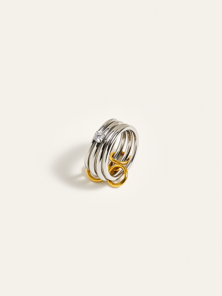 Two-Tone Layered Ring with Diamond Accent