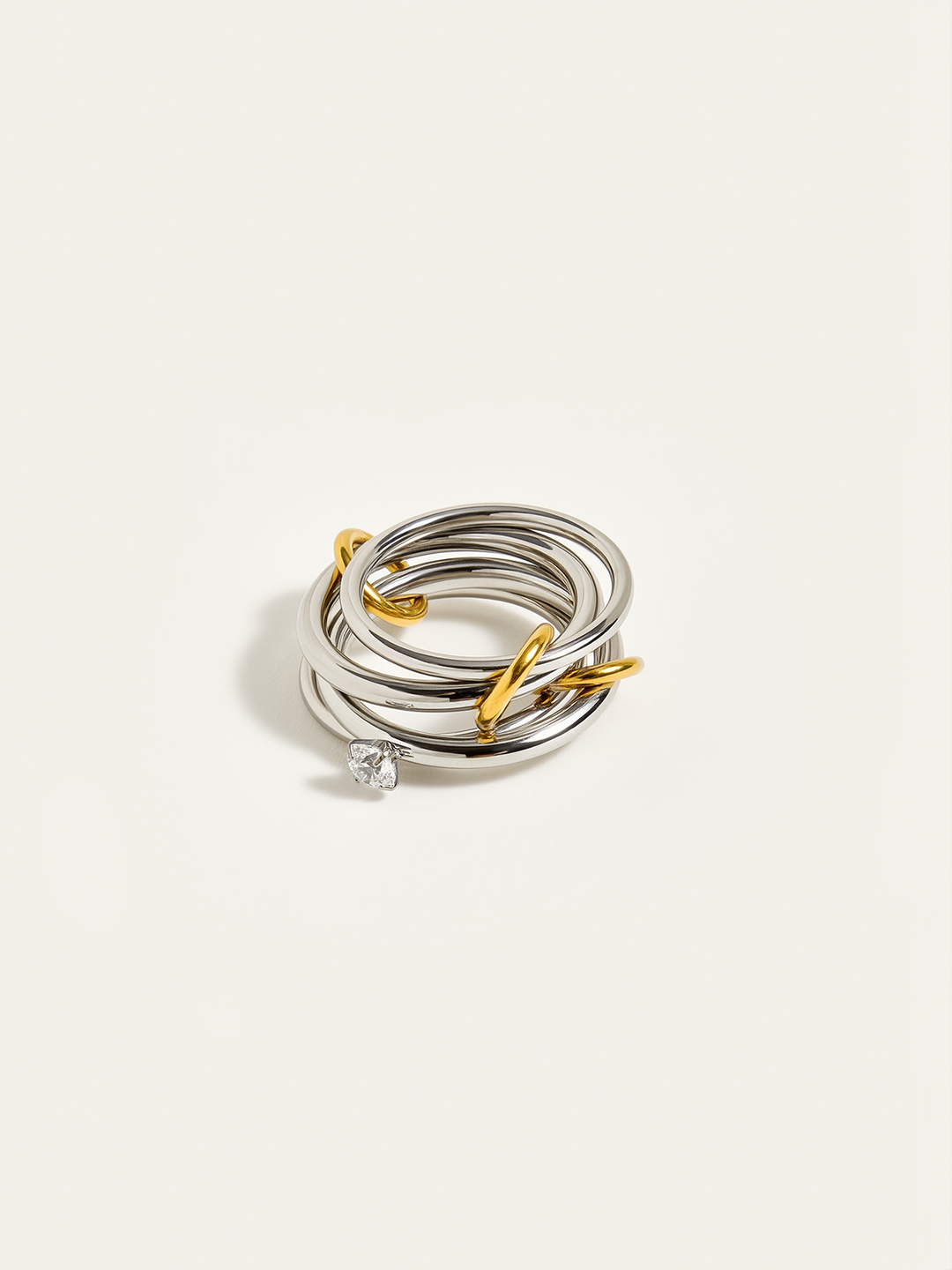 Two-Tone Layered Ring with Diamond Accent