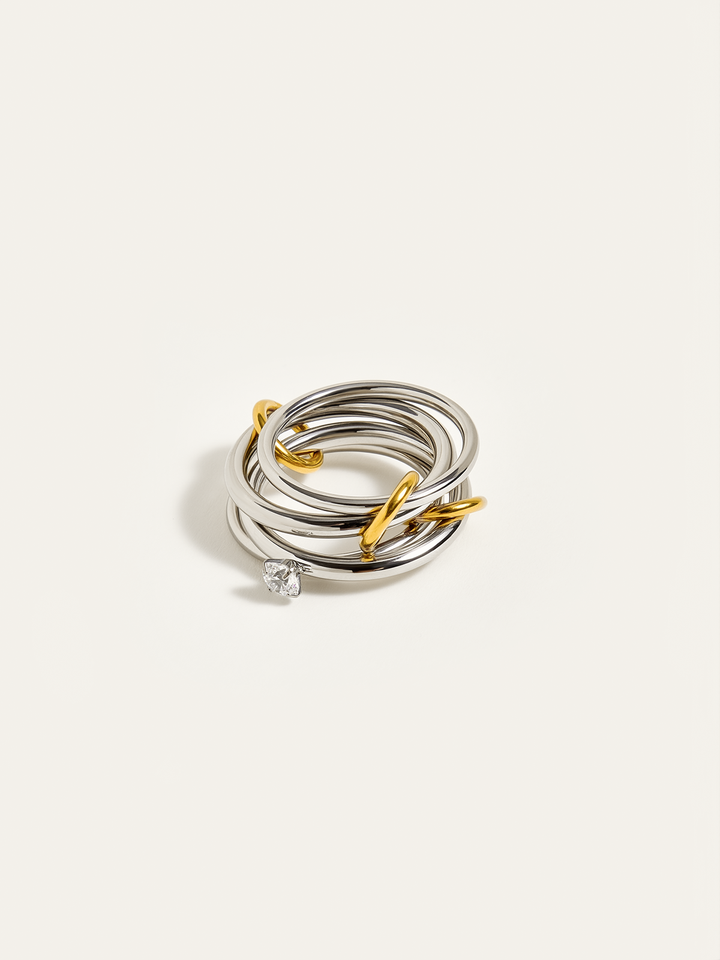 Two-Tone Layered Ring with Diamond Accent