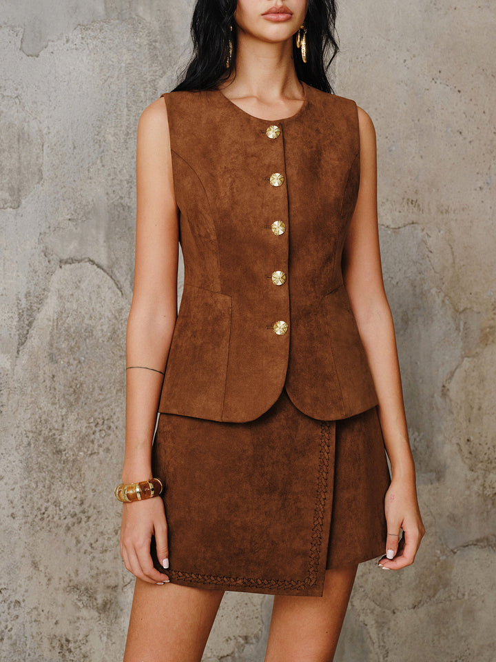 Suede Metal Button Vest