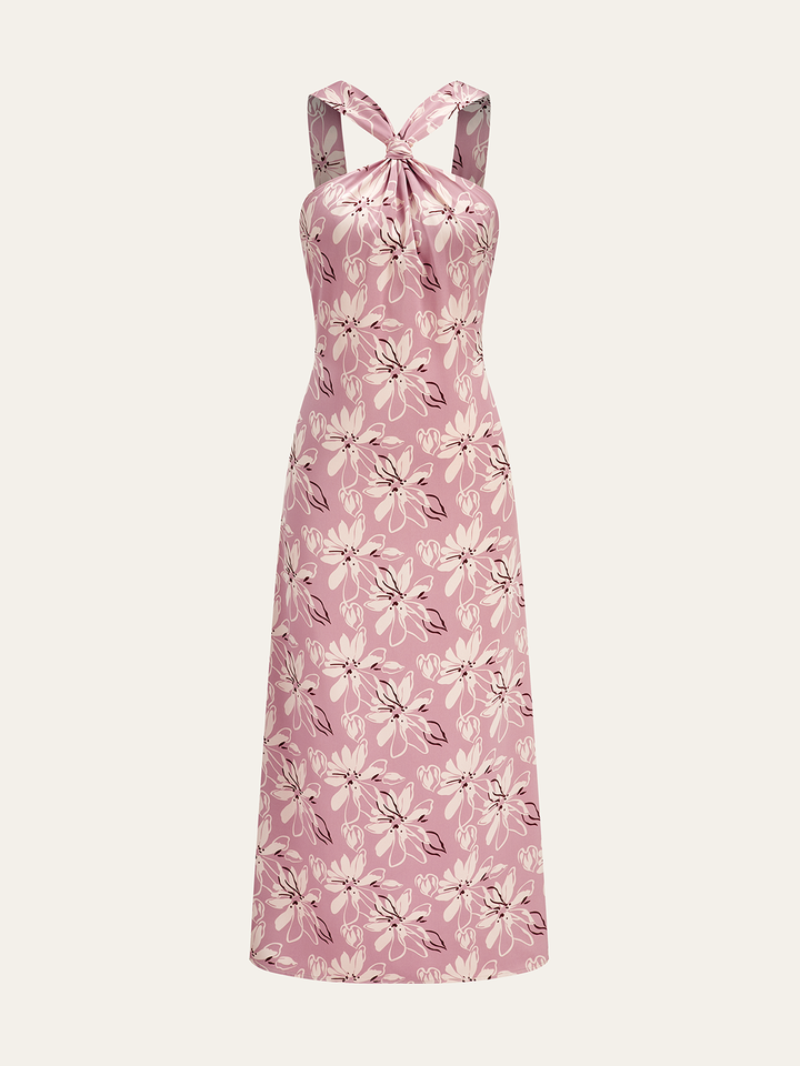 Halter Neck Floral Print Midi Dress