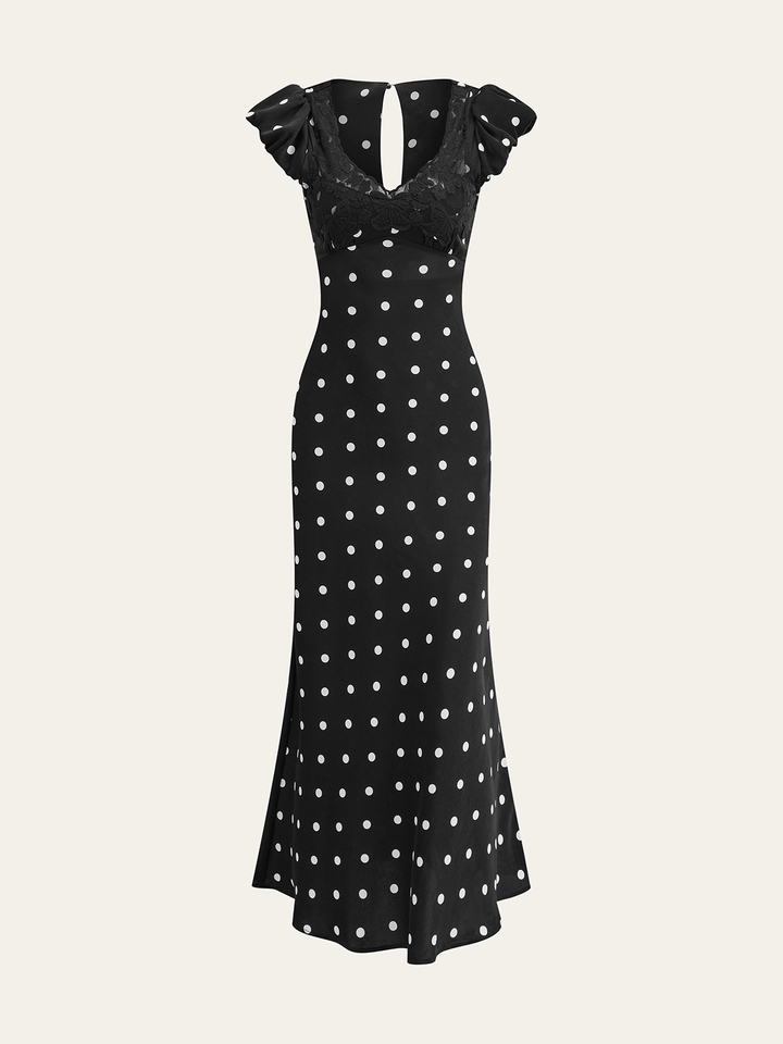 Lace Trim Polka Dot Dress