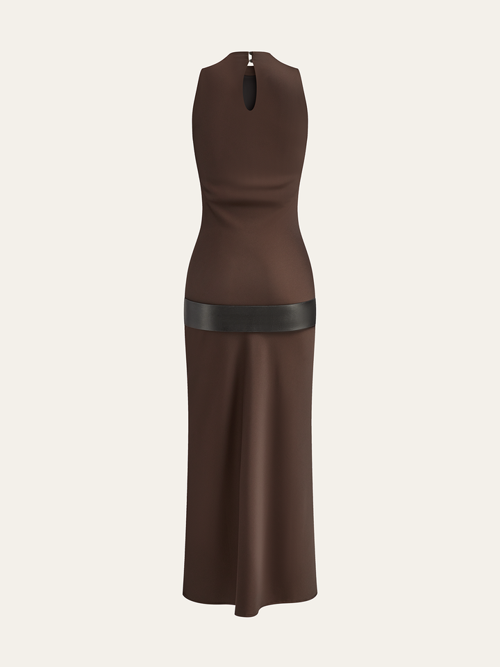 Satin Cowl Neck Midi Dress with Belt
