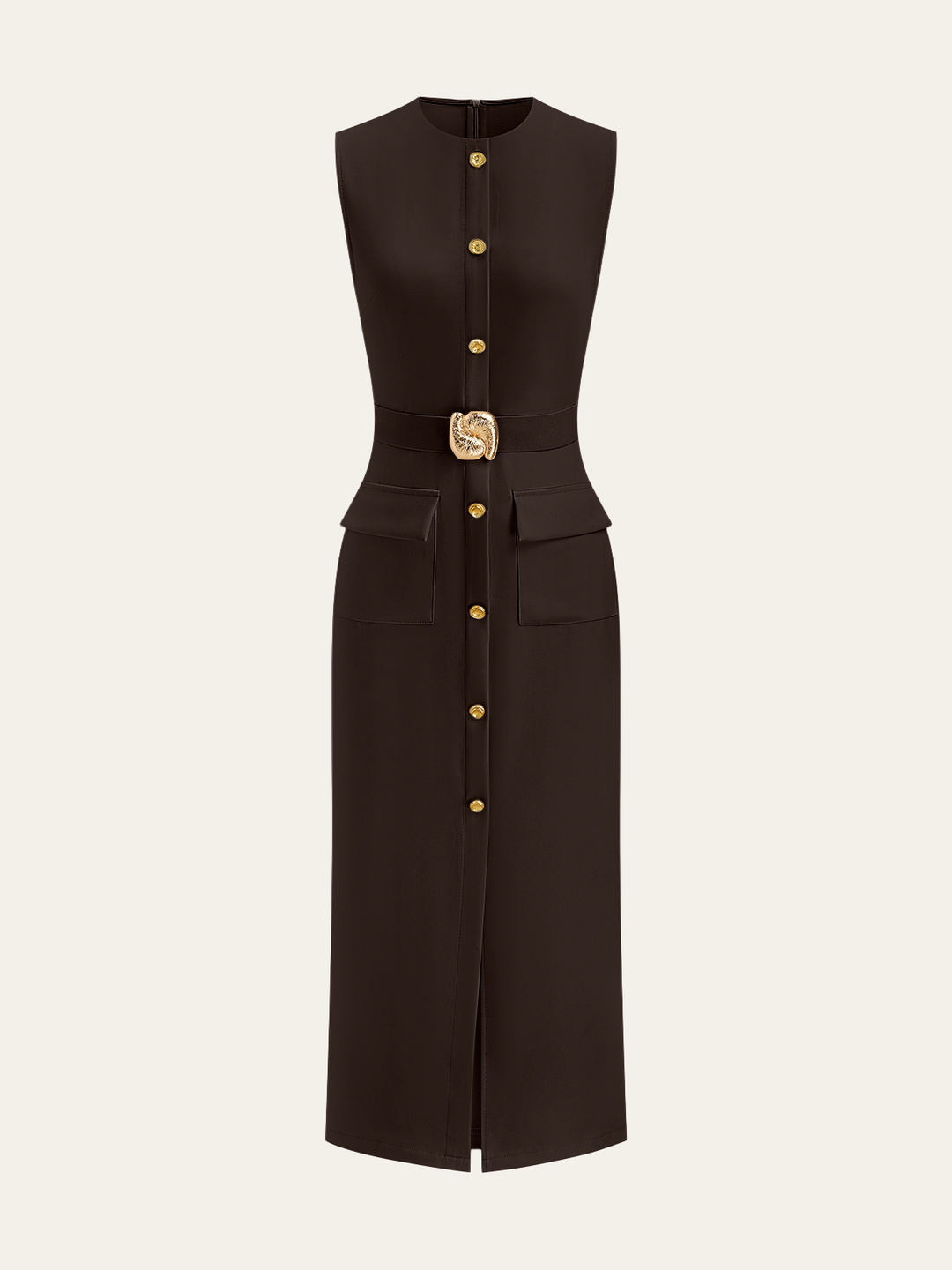 Button-Front Belted Maxi Dress