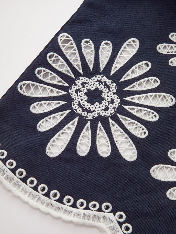 Floral Eyelet Embroidery Cotton Blend Pants