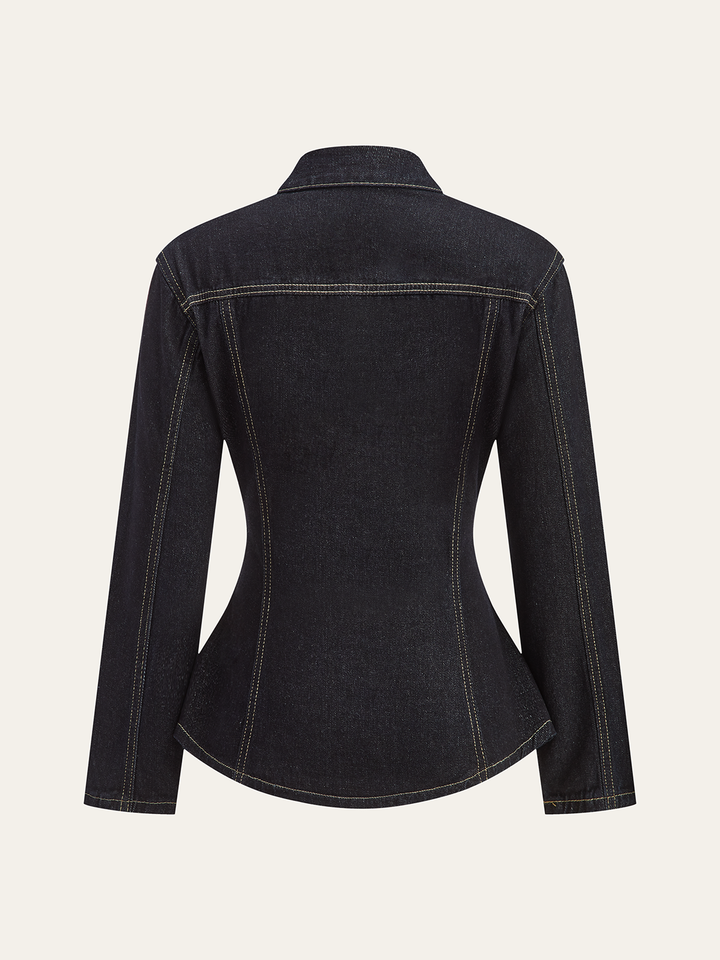 Metal Button Denim Fitted Jacket