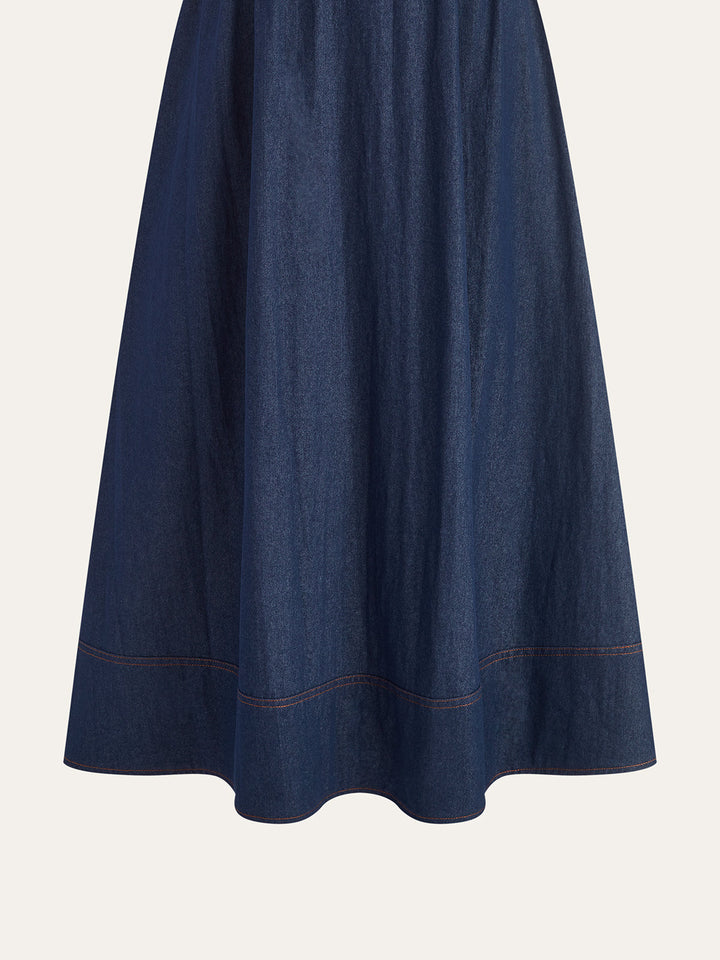Lace Trim Denim Cami Maxi Dress