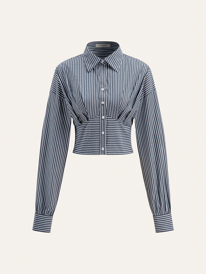 Striped Cinched Waist Cropped Shirt