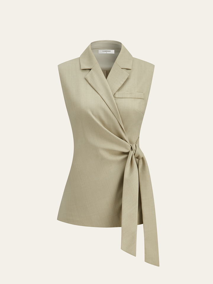 Sleeveless Lapel Tie-Waist Vest