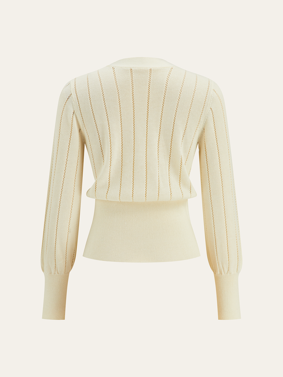 Eyelet-Striped Waist-Cinched Knit Cardigan