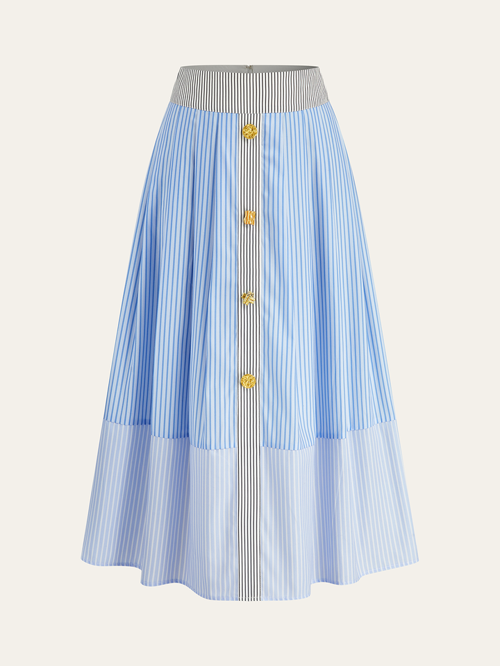 Metal Detail Striped Maxi Skirt