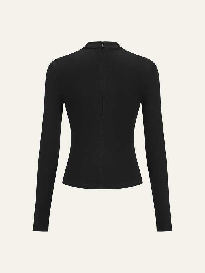 Metal Detail Mock Neck Long Sleeve T-Shirt