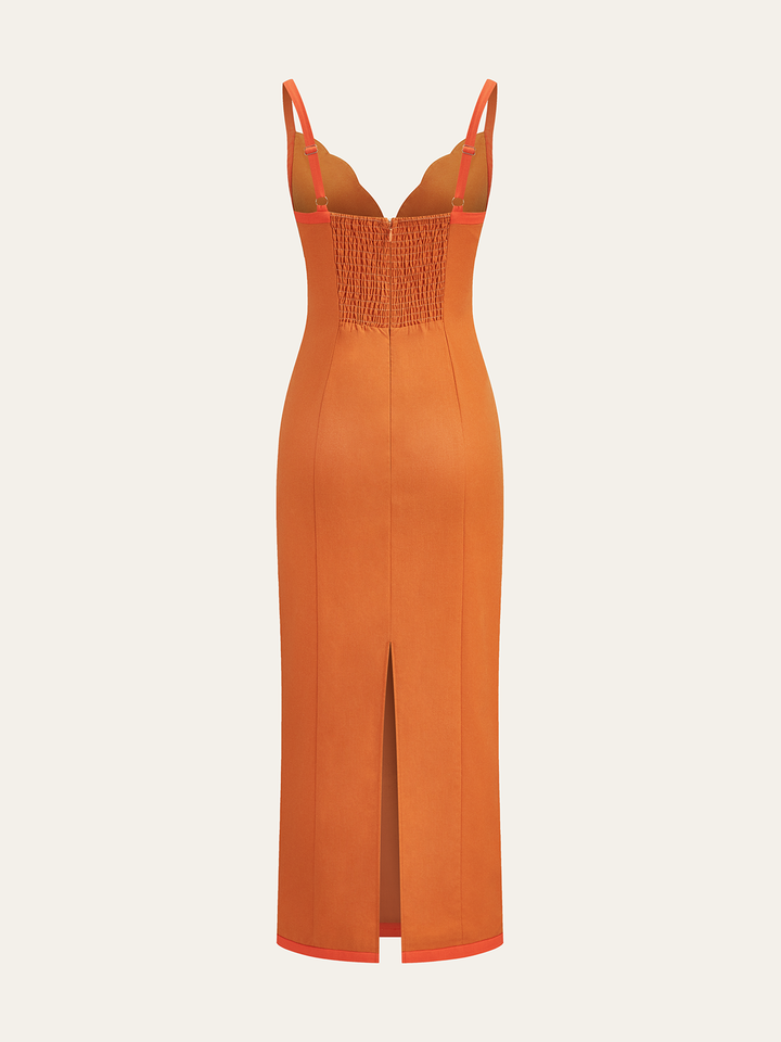 Linen & Cotton Contrast Trim Maxi Dress