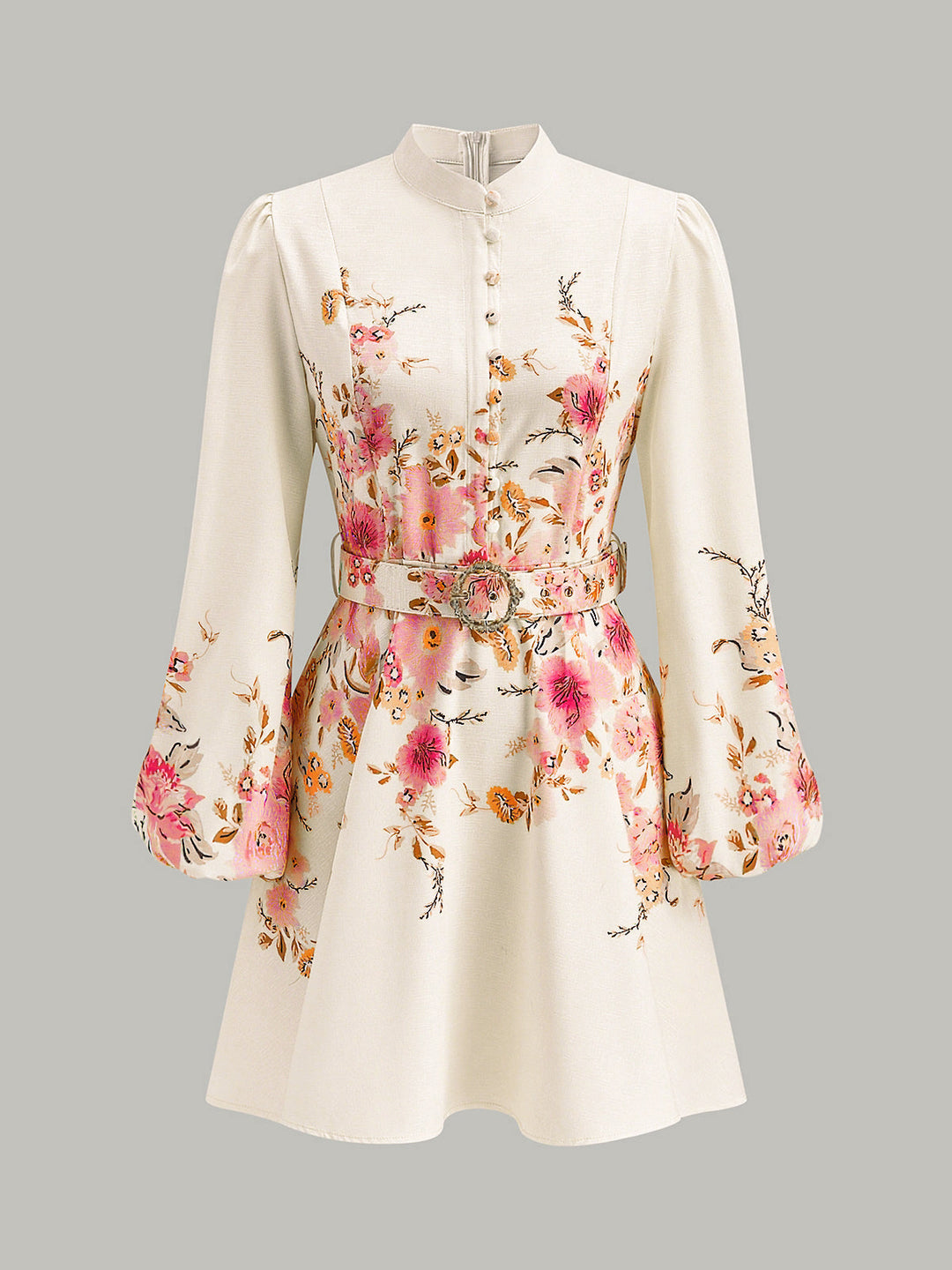 Floral Print Button Detail Dress With Belt